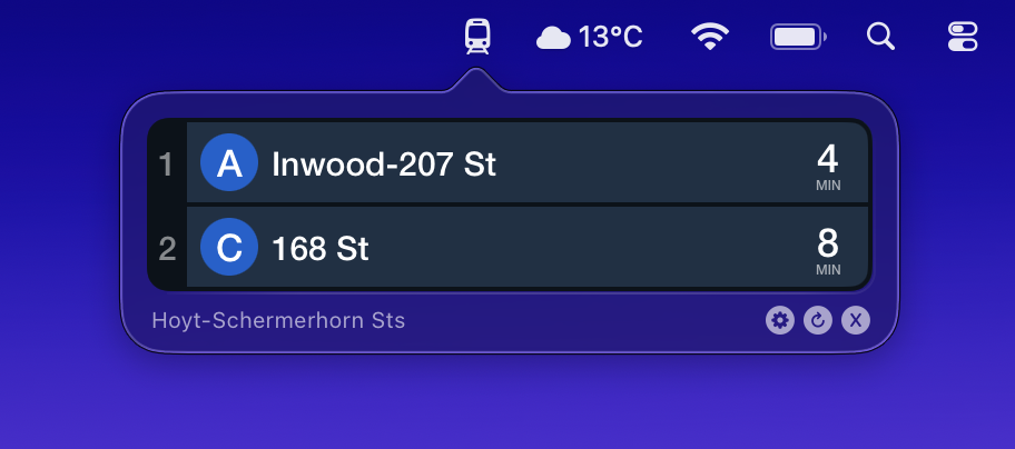 LCD display showing NYC Subway arrivals